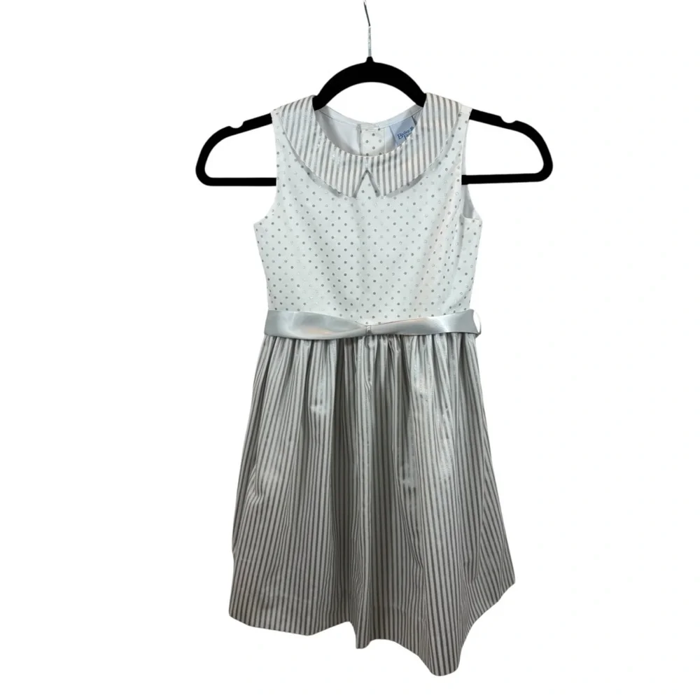 Girl’s The Bailey Boys Collared‎ Silver and White Sleeveless Dress Size 6X